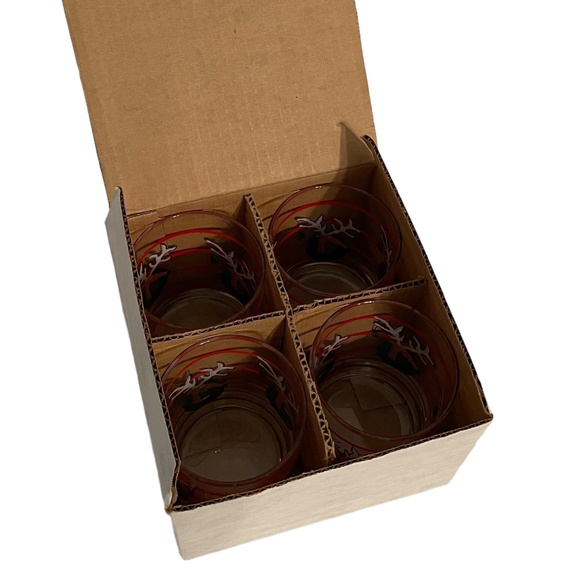 Libbey Reindeer in Christmas Wreath Double Old Fashion Tumblers Glasses Set of 4 - Picture 6 of 7